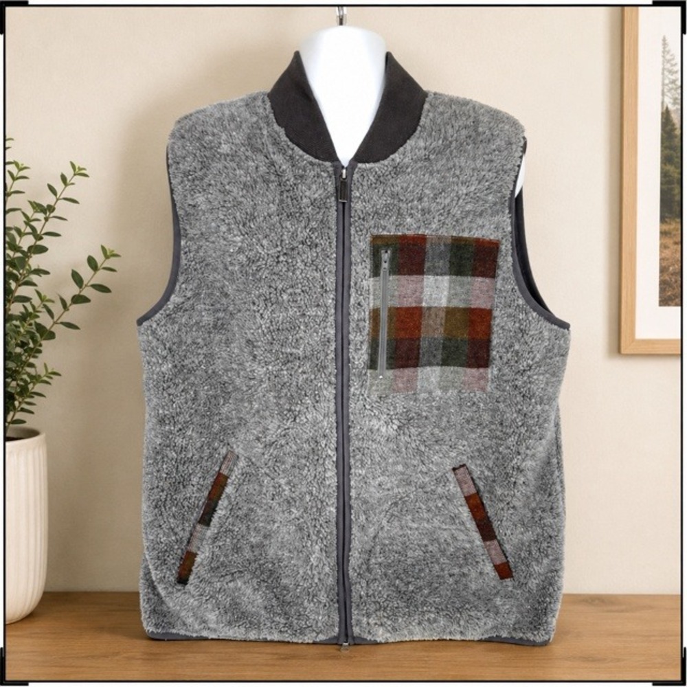 Pendleton Umatilla Fleece Vest Mens XL Gray Full Zip Wool Plaid Pocket Outdoor